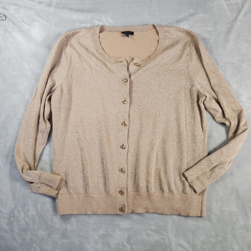 Talbots Cardigan Gold Metallic Cardigan Size XL Petite Coastal Grandma Old Money
